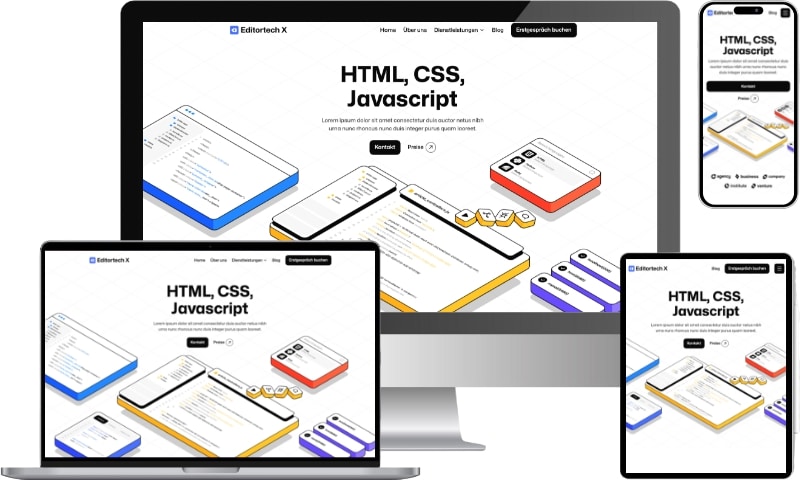 iMac, Macbook, iPad und iPhone zeigen eine Landingpage