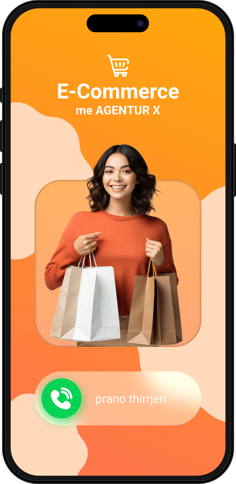 iPhone Telefonanruf für ein Erstgespräch für E-Commerce mit einer lachenden Frau